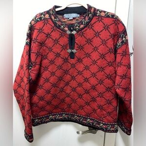 Icelandic Design Nordic Women’s 100%‎ Wool Sweater Embroidered Size Large Red